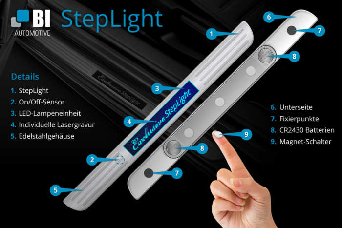 Mit Wunschmotiv: StepLight beleuchtete LED Einstiegsleisten